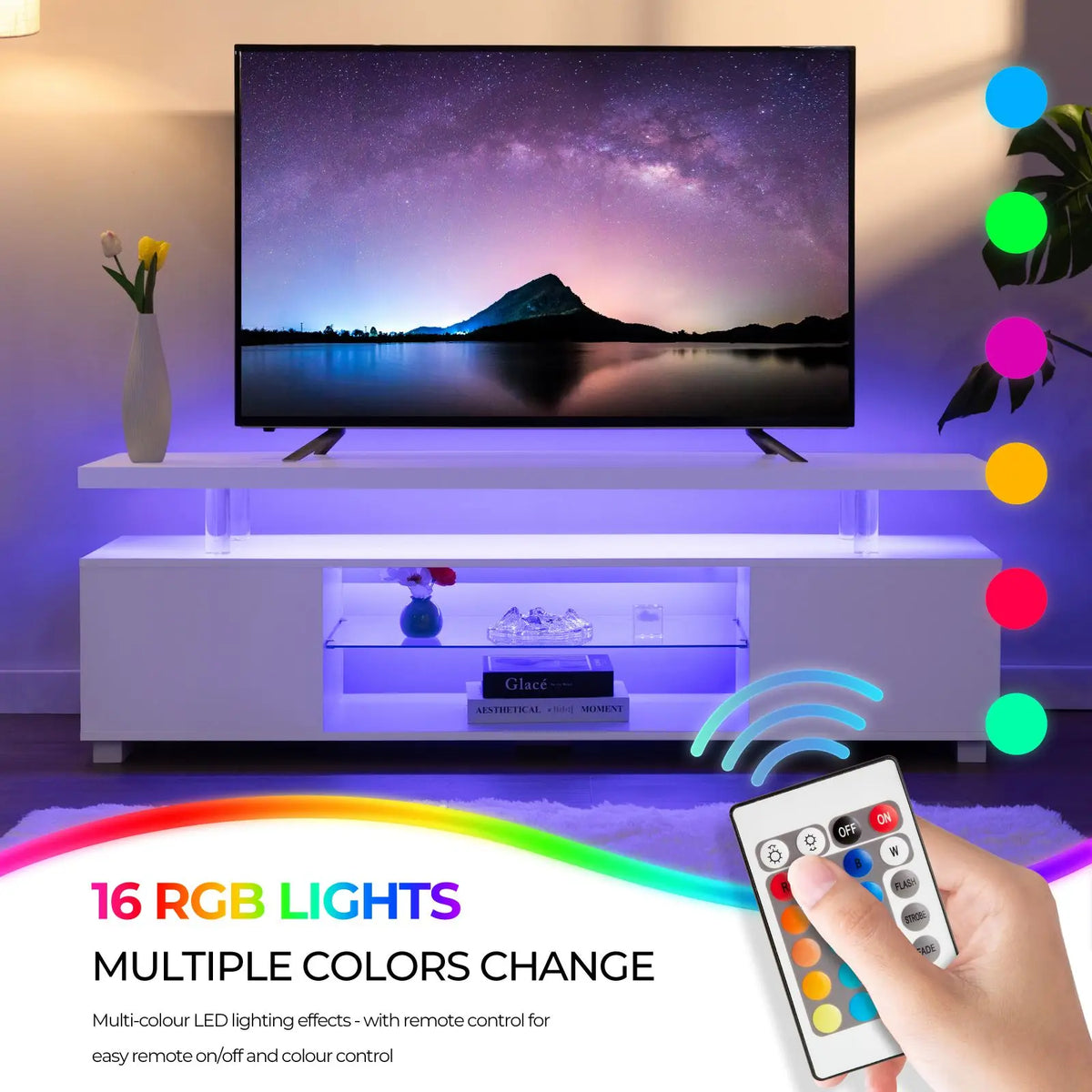 Cubehom Modern LED TV Entertainment Center With Storage Console