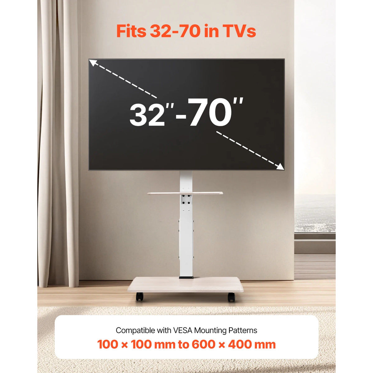 SucceBuy Height Adjustable Rolling TV Stand With Storage Tray
