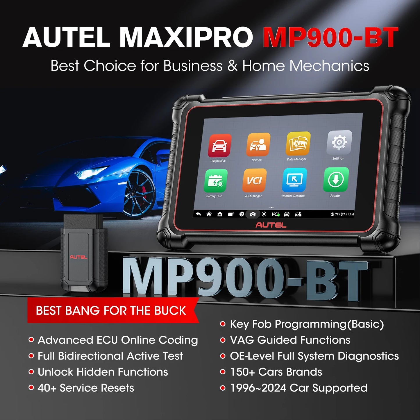 Autel MaxiPRO MP900 BT OBD2 Scanner ECU Coding Bidirectional Tool