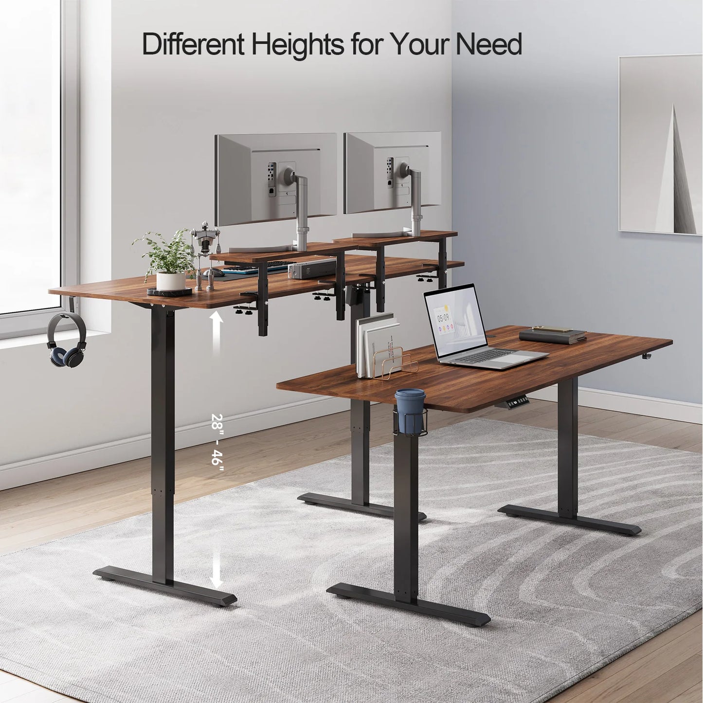 ONBRILL Standing Desk With Two Adjustable Monitor Shelves