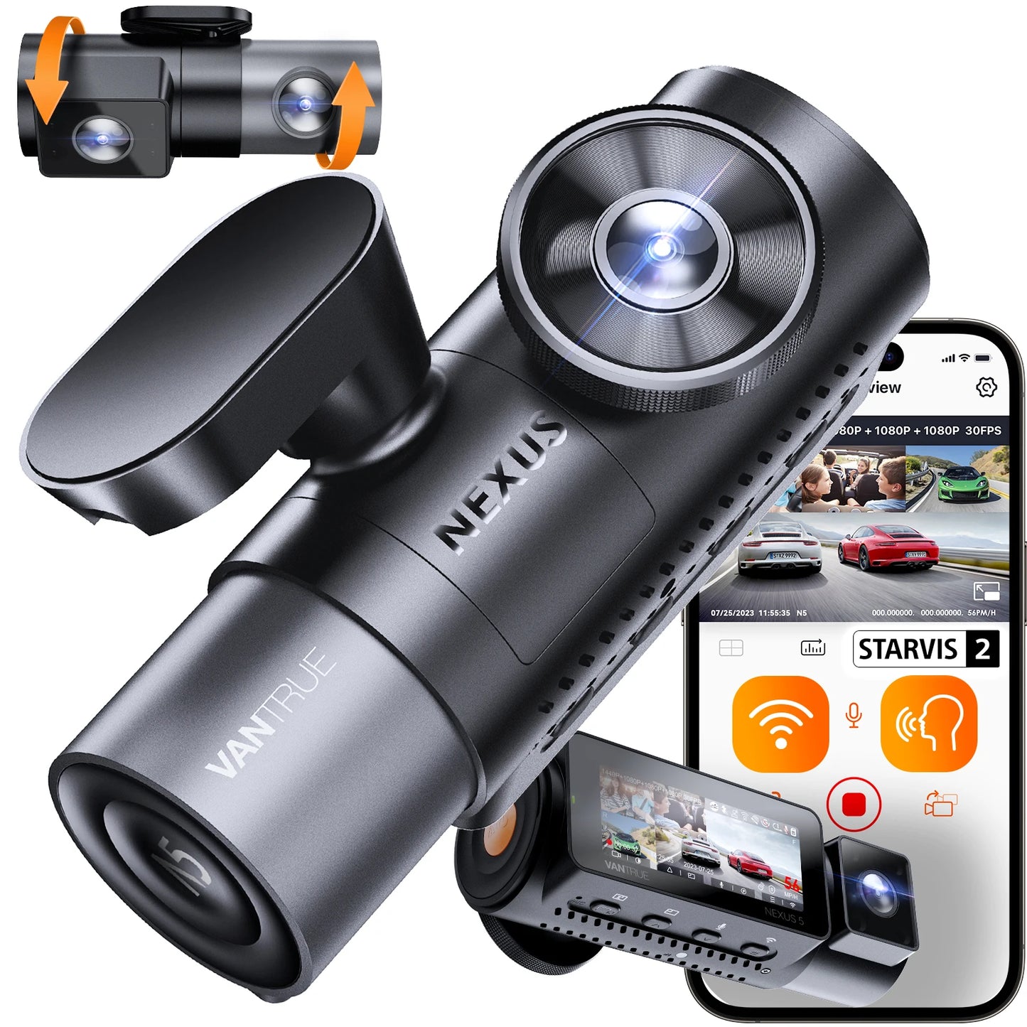 Vantrue N5 Dash Cam 4 Channel WiFi 360 Degree GPS Night Vision