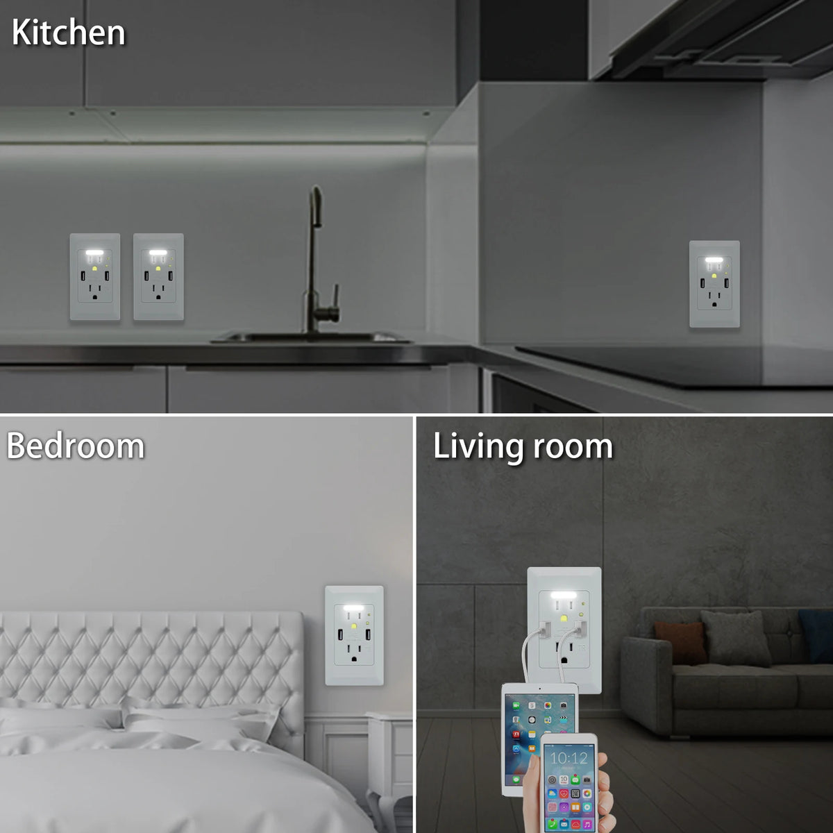 15Amp Usb Wall Outlet With Auto Nightlight And Cover Plates
