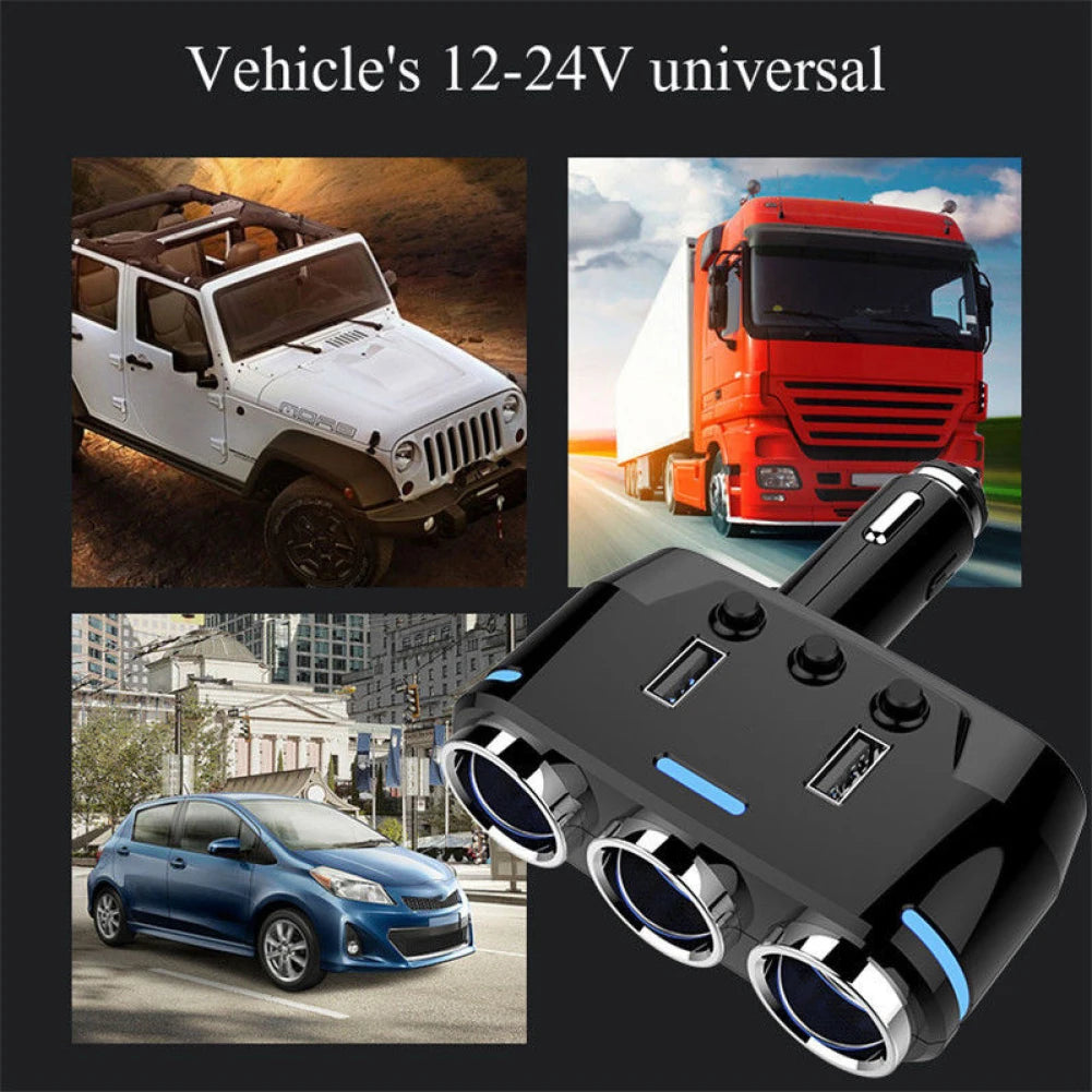 100W Car Cigarette Lighter Splitter With Dual Usb Fast Charger