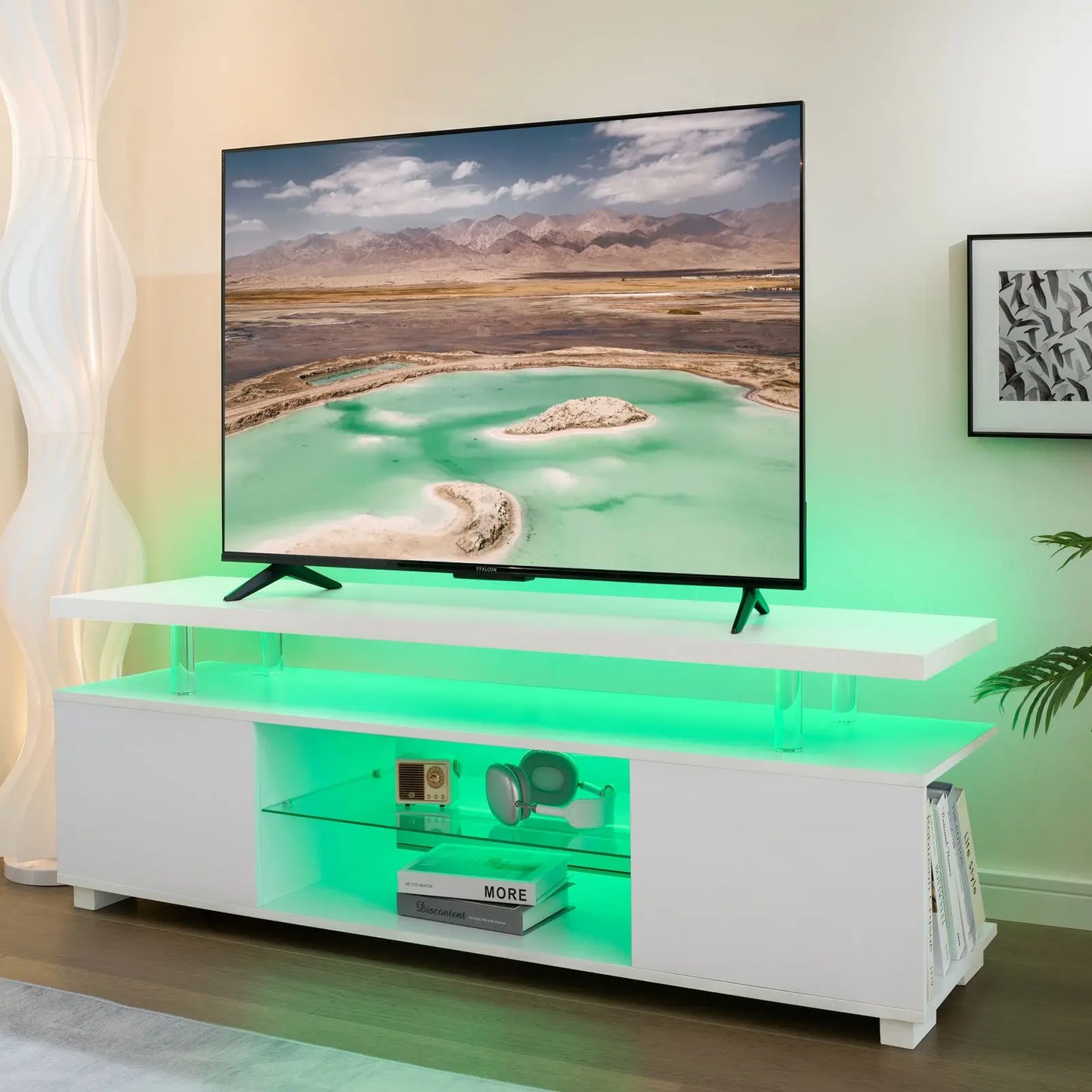 Cubehom Modern LED TV Entertainment Center With Storage Console