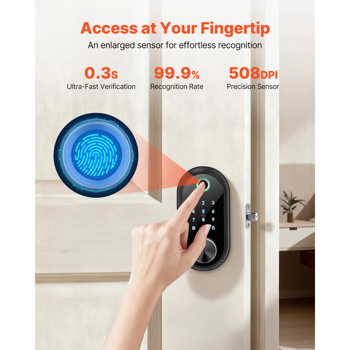 SucceBuy Fingerprint Door Lock Electronic Biometric Deadbolt With Touchscreen